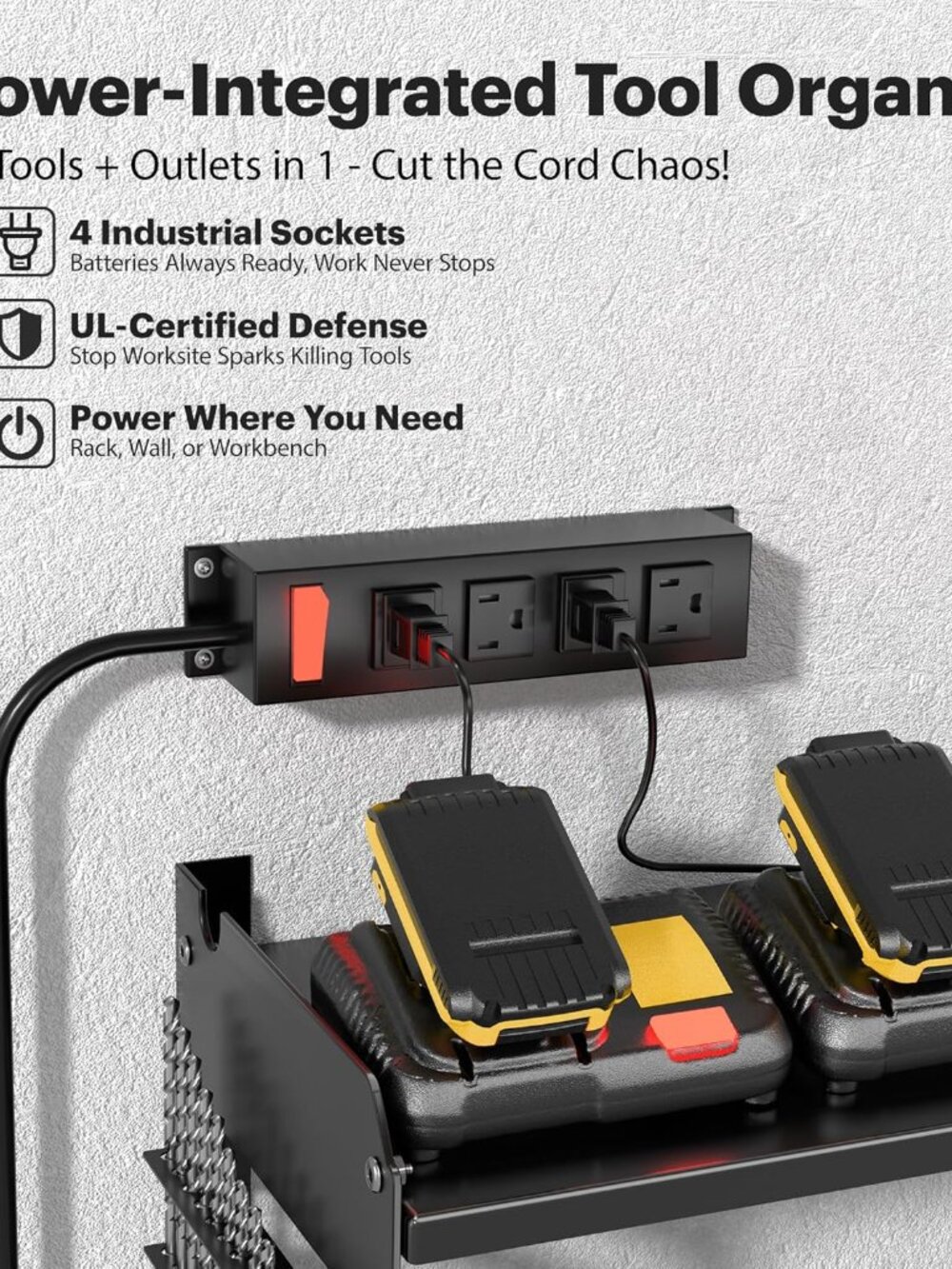 Power Tool Organizer Wall Mount with Charging Station, 3 Layer Heavy Duty Metal - Picture 3 of 8